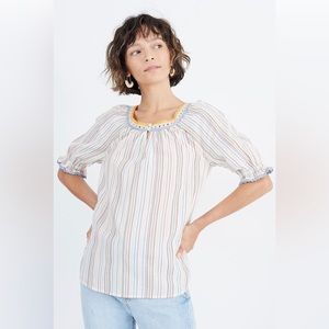 Crochet Peasant Top in Textural Rainbow Stripe